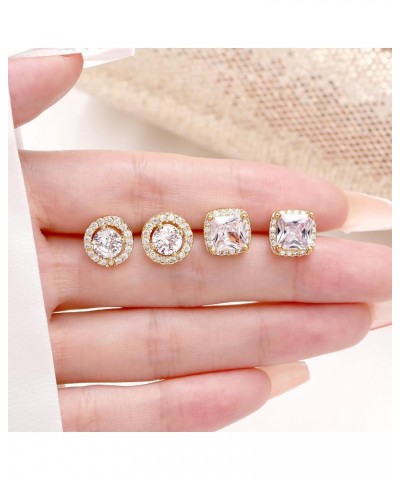 Brilliant Round Square Halo Stud Earrings for Women Men | 2 Pairs Cubic Zirconia Simulated Faux Diamond Halo Stud Earrings Se...