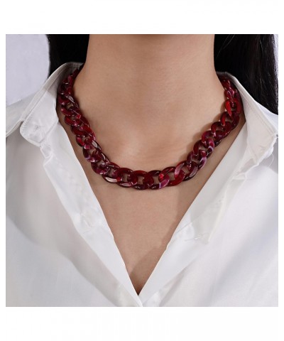 Boho Maroon Acrylic Resin Chain Necklace Chunky Chain Link Necklace Collar Necklace Plastic Big Link Chain Resin Choker State...