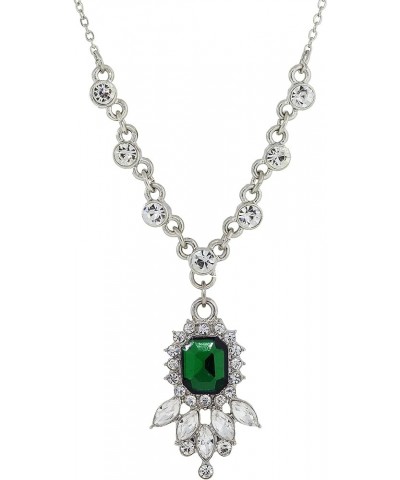 1928 Jewelry Silver-Tone and Crystal Adjustable Pendant Necklace, 16 Green $18.25 Necklaces