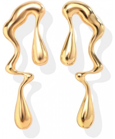 Irregular Drip Earrings Gold Statement Earrings Waterdrop Earrings Liquid Metal Earrings Trendy Earrings for Women 2024 gold-...