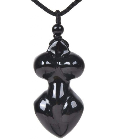 Gemstone Rock Crystal Hand Carved Goddess Chakra Reiki Pendant Necklace 22 Inch Black Agate $9.68 Necklaces