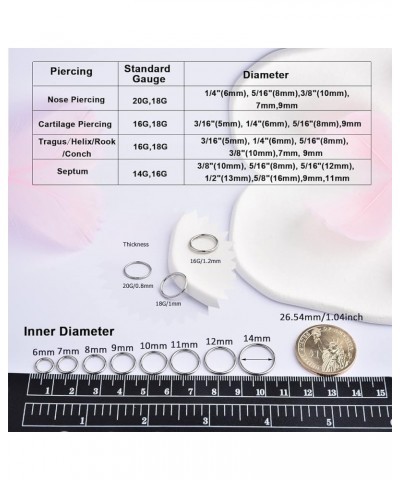 Hinged 20g 18g 16g Nose Rings Hoops 6mm 8mm 10mm 12mm 14mm 16mm Septum Ring Clicker Cartilage Helix Hoop Earrings Set 20g 8mm...