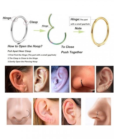 Hinged 20g 18g 16g Nose Rings Hoops 6mm 8mm 10mm 12mm 14mm 16mm Septum Ring Clicker Cartilage Helix Hoop Earrings Set 20g 8mm...