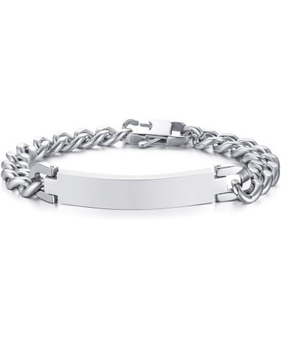 Jewelry Personalized Engravable Stainless Steel Curb Chain ID Bracelets for Men Women, Custom Engrave Name Plate Identity ID ...