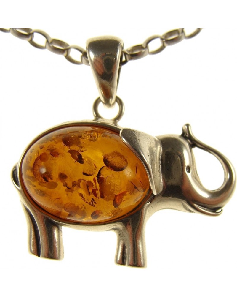 BALTIC AMBER AND STERLING SILVER 925 ELEPHANT PENDANT NECKLACE - 14 16 18 20 22 24 26 28 30 32 34" 1mm ITALIAN SNAKE CHAIN 0....