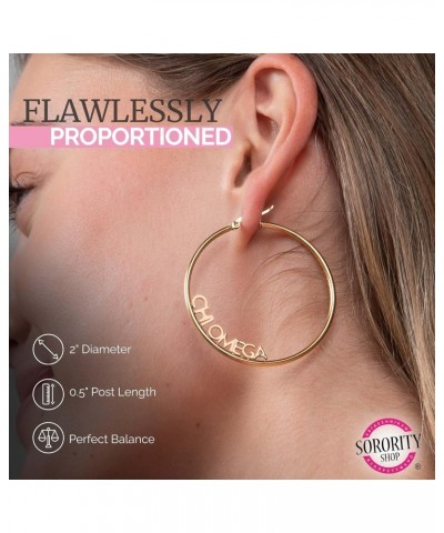 Pi Beta Phi- Hoop 18K Gold Plated Dainty Earrings for Women - Pi Beta Phi Jewelry with Ideal 2" Diameter Hoops - Pi Beta Phi ...