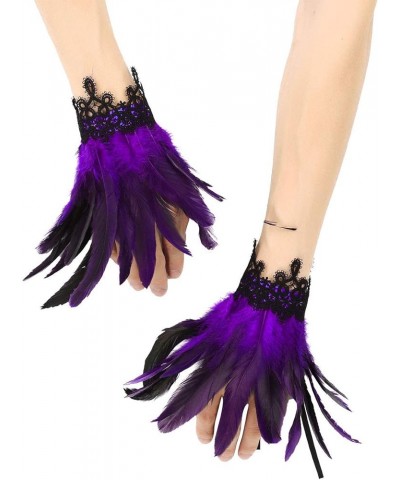 Gothic Feather Wrist Cuffs Ankle Cuffs Bracelet Armlet Armband Epaulet for Party Halloween Accessories Purple With Lace $10.1...