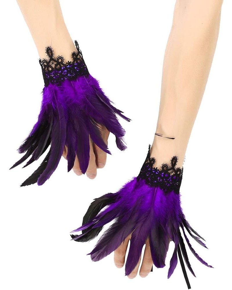 Gothic Feather Wrist Cuffs Ankle Cuffs Bracelet Armlet Armband Epaulet for Party Halloween Accessories Purple With Lace $10.1...