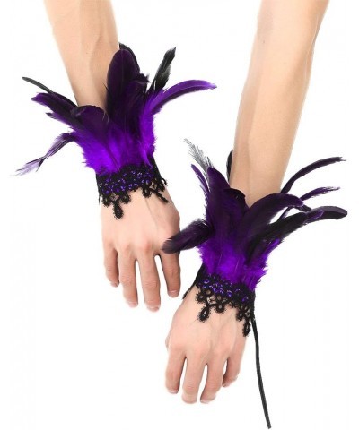 Gothic Feather Wrist Cuffs Ankle Cuffs Bracelet Armlet Armband Epaulet for Party Halloween Accessories Purple With Lace $10.1...