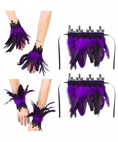 Gothic Feather Wrist Cuffs Ankle Cuffs Bracelet Armlet Armband Epaulet for Party Halloween Accessories Purple With Lace $10.1...