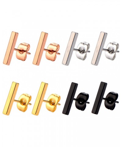 4 Pairs Stud Earrings Stainless Steel Line Stick Stud Earring Rectangle Bar Stud for Men and Women, 4 Colors $7.79 Earrings