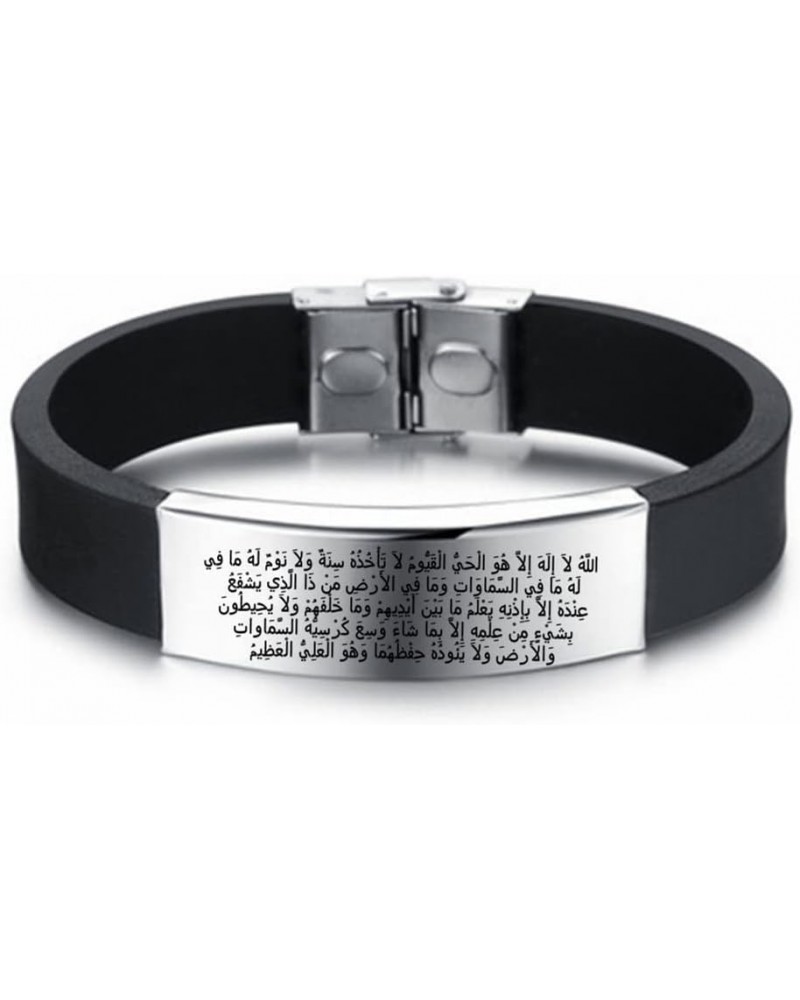 Ayatul Kursi Quran Calligraphy Allah God Amulet Silicone Bracelet, Powerful Arabic Verse Protection Bangle Wristband Religiou...