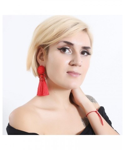 Bohemian Statement Thread Tassel Chandelier Drop Dangle Earrings with Cassandra Button Stud Red $7.79 Earrings