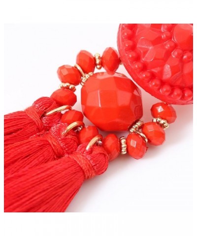 Bohemian Statement Thread Tassel Chandelier Drop Dangle Earrings with Cassandra Button Stud Red $7.79 Earrings