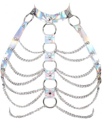 Laser Dazzle Punk Leather Body Chain Belt Leather Chest Chain Shoulder Bra Harness Chain Body for Women and Girls Silver $5.3...