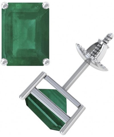 Genuine Emerald Cut Genuine Emerald Stud Earrings 14K Gold Earrings for Women/Platinum Earrings Grade-A | 4.50ct 14K White Go...