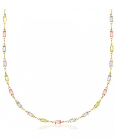 18K Gold Plated Multi Stone Crystal Baguette Necklace for Women - Made In Brazil 20 Inches Light Multicolor $10.19 Necklaces