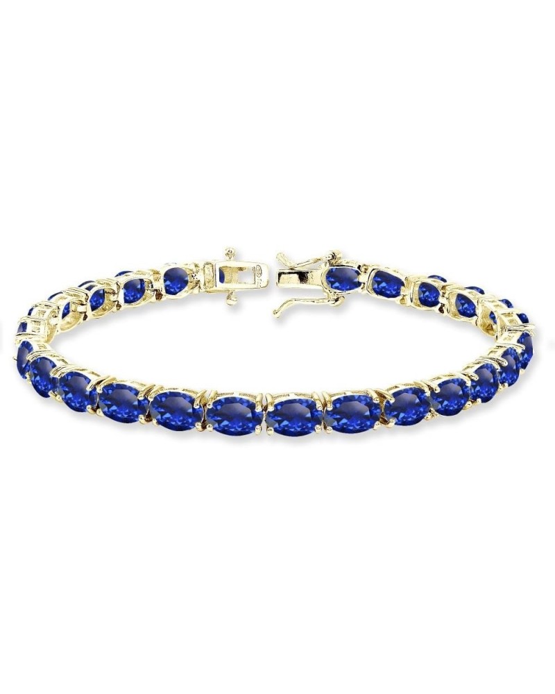 Sterling Silver 7x5mm Genuine, Simulated or Created Oval-cut Gemstone Tennis Bracelet for Women Created Blue Sapphire - Yello...