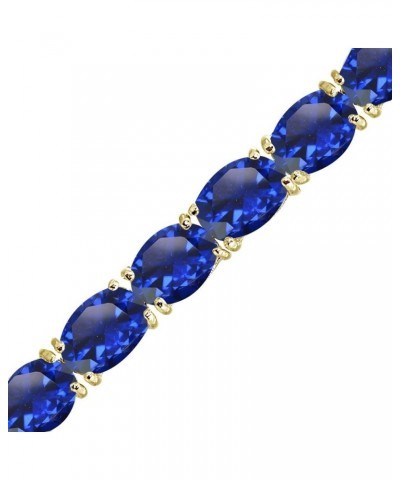 Sterling Silver 7x5mm Genuine, Simulated or Created Oval-cut Gemstone Tennis Bracelet for Women Created Blue Sapphire - Yello...