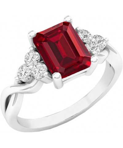 8X6 MM Emerald Cut Lab Created Gemstone & Round Diamond Ladies Halo Engagement Ring, Sterling Silver 7.5 Lab-created Ruby $86...