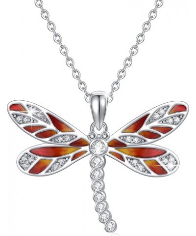 Dragonfly Necklace 925 Sterling Silver with CZ/Abalone Dragonfly Pendant Mother's Day Cute Animal Charm Jewelry Gifts for Wom...