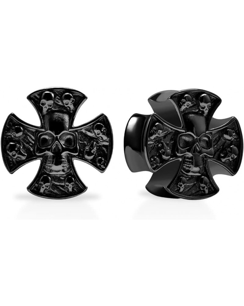 2PCS Stainless Steel 316L Punk Vintage Cross Skull Gauge For Ears Expander Stretcher Ear Tunnels Upgrade Saddle Plugs Double ...