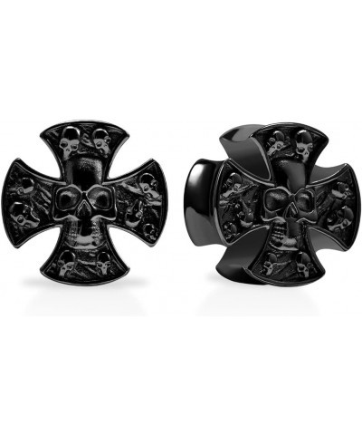 2PCS Stainless Steel 316L Punk Vintage Cross Skull Gauge For Ears Expander Stretcher Ear Tunnels Upgrade Saddle Plugs Double ...