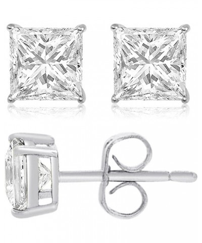 Cubic Zirconia Princess-Cut Solitaire Stud Earrings for Women and Men, Butterfly Push-Back Princess-Cut (9mm) Silver $11.75 E...