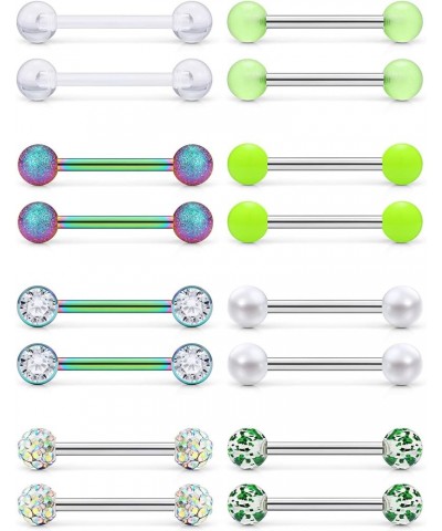 8-12Pairs 14G 16G Nipple Rings Surgical Steel Tongue Rings Barbell Nipplering Diamond CZ Body Piercing Jewelry Retainer for W...