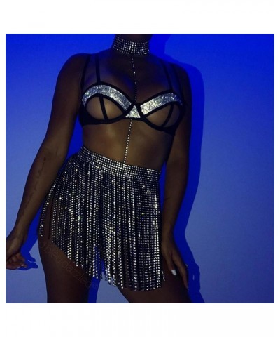 Women Sexy Rave Glitter Rhinestone Tassel Body Chains Skirt Waist Belt Jewelry for Party Festival Dance Nightclub Black Diamo...