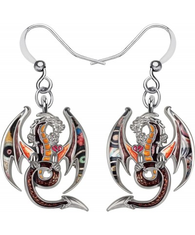 Enamel Alloy Mythical Dragon Earrings Dinosaur Dangle Novelty Jewelry Charms Gifts for Women Girls Beige $9.51 Earrings