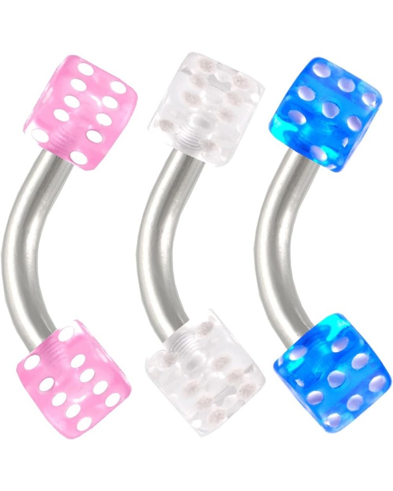 3Pcs 16g 16 gauge 1.2mm 1/4 6mm steel eyebrow lip piercing curved barbell tragus rings jewelry Clear Pink Dk.Blue $9.43 Body ...