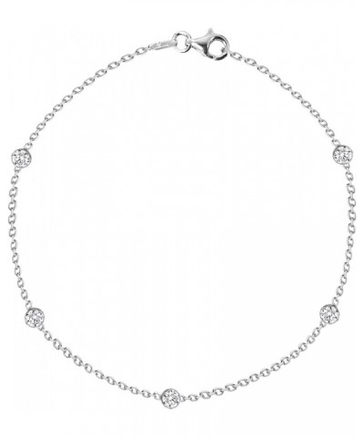 Sterling Silver Designer Style CZ By the Yard Station Chain Anklet, Bracelet, or Necklace Anklet - Silver (11 Inches) $17.23 ...