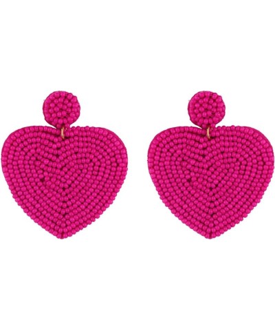 Statement Drop Earrings - Bohemian Beaded Big Heart Dangle Earrings Gift for Women S-Hot pink $7.41 Earrings