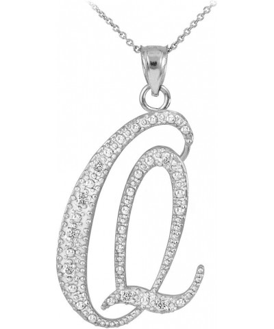 14K White Gold Diamond Accented Dangling Cursive Initial A-Z Charm 4/5" Pendant Necklace - Choice of Letter & Chain Length 16...