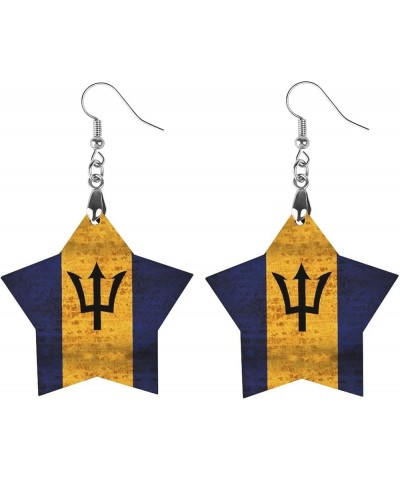 Vintage Barbados Flag Wooden Earrings Fashion Pendants Dangle Earrings with Alloy Hook for Women Star $7.69 Earrings