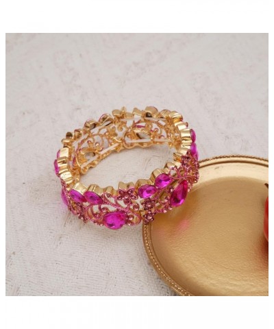 Elegant Stretch Bangles Art Deco Statement Cuff Bangle Elastic Wide Bracelet Wedding Party Prom Jewelry for Women Hot pink $1...