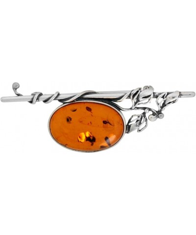 Sterling Silver Baltic Amber Oval Brooch Pin with Vine Accents for Women Antiqued Finish Approx. 2 7/16 inch Wide $33.75 Broo...