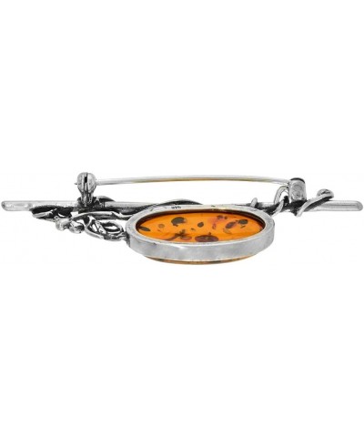 Sterling Silver Baltic Amber Oval Brooch Pin with Vine Accents for Women Antiqued Finish Approx. 2 7/16 inch Wide $33.75 Broo...