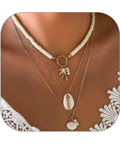 Beach Charm Necklace for Women Summer Starfish Shell Necklace Layered Beachy Necklaces Surfer Flower Necklace for Teen Girls ...