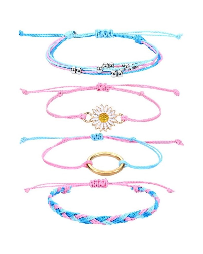 4 Pcs Summer Surfer Wave Anklet Bracelets Adjustable Strand Braided String Rope Bracelets Waterproof Handmade Sunflower Brace...