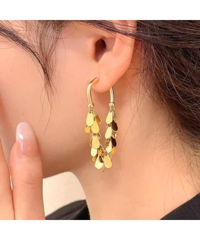 Sequin Tassel Earrings, 18K Gold Plated Shiny Sequins Tassel Dangle Drop Earrings, Disc Hoop Earrings for Women Girls Stateme...