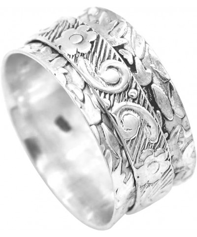 925 Sterling Silver Floral Spinner Ring for Women Spiral Beads Wide Fidget Ring Band 7 $16.79 Rings