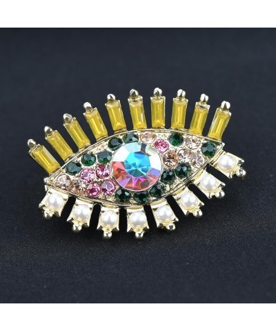 Retro Evil Eye Brooch Fashion Unique Crystal Pearl Abstract Eyes Brooches Pin Badge for Women Bridal Jewelry Gift Yellow CZ&P...