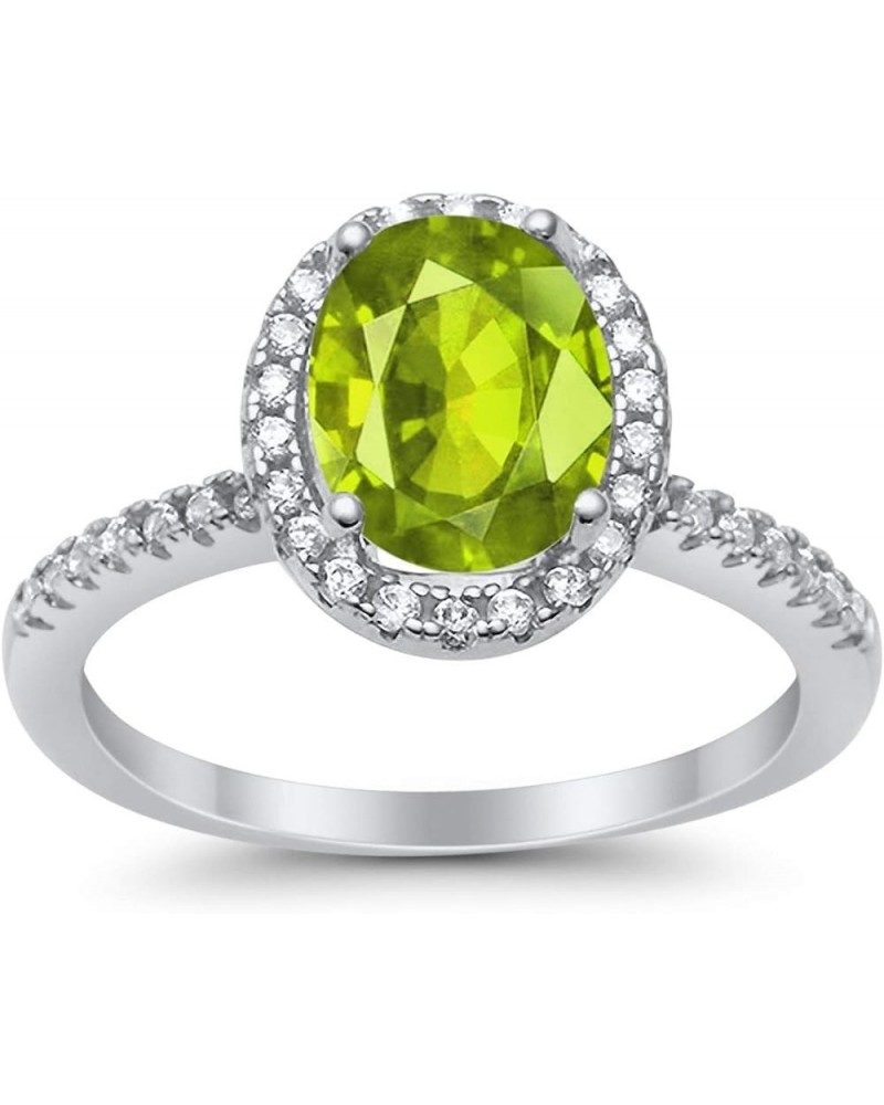 Solitaire Accent Engagement Ring Halo Oval Simulated Round Cubic Zirconia 925 Sterling Silver Choose Color Simulated Peridot ...