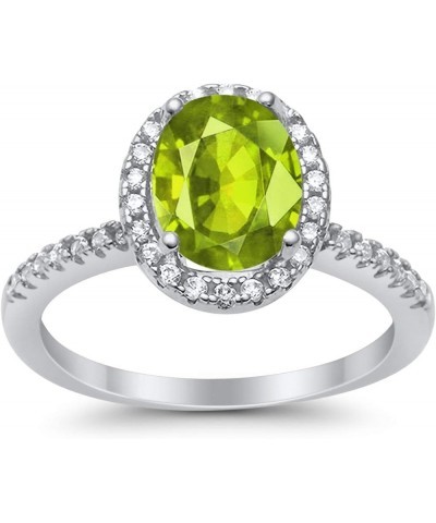 Solitaire Accent Engagement Ring Halo Oval Simulated Round Cubic Zirconia 925 Sterling Silver Choose Color Simulated Peridot ...