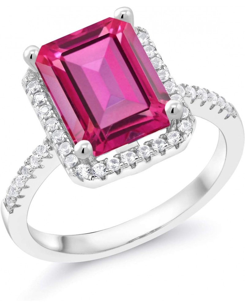 925 Sterling Silver Pure Pink Mystic Topaz Engagement Ring For Women (4.36 Cttw, Emerald Cut 10X8MM, Gemstone November Births...