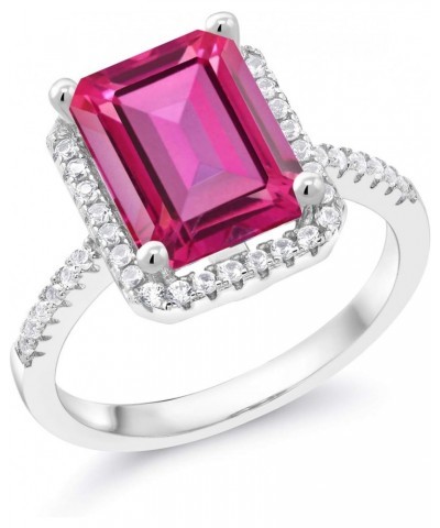 925 Sterling Silver Pure Pink Mystic Topaz Engagement Ring For Women (4.36 Cttw, Emerald Cut 10X8MM, Gemstone November Births...