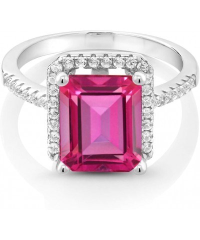 925 Sterling Silver Pure Pink Mystic Topaz Engagement Ring For Women (4.36 Cttw, Emerald Cut 10X8MM, Gemstone November Births...