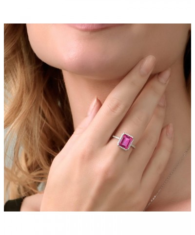 925 Sterling Silver Pure Pink Mystic Topaz Engagement Ring For Women (4.36 Cttw, Emerald Cut 10X8MM, Gemstone November Births...